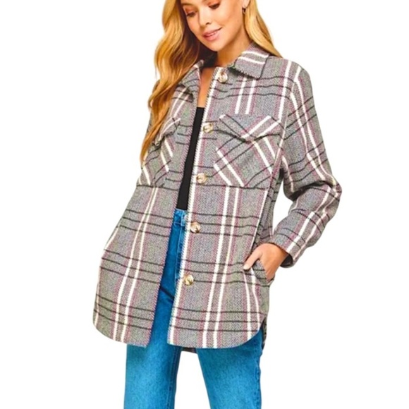 Ellison Jacket plaid tweed trendy front button cream gray sz Large lined - Picture 1 of 10